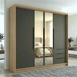 A&J MöbelLand Drehtürenschrank VIVO 200 x 215 x 59,5 cm Braun/Graphit