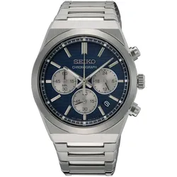 Chronograph SEIKO, silber (silberfarben, blau), Armbanduhren, Damen, Quarzuhr, Armbanduhr, Herrenuhr, Damenuhr, Stoppfunktion, Datum