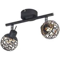 Deckenleuchte 2-flammig Aluminium Deckenlampe Esszimmer Design grau Alugeflecht Kristalldesign, bewegliche Spots, 2x G9 33W 350lm, LxBxH in cm: 25x8x14 cm