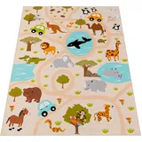 KADIMA DESIGN Kinderteppich Waschbar, mit Safari‐Straßen‐Muster, Mehrfarbig, 80 x 150 cm