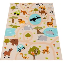 KADIMA DESIGN Kinderteppich waschmaschinenwaschbar Safari‐Straßen in Mehrfarbig | Gr.: 80 x 150 cm