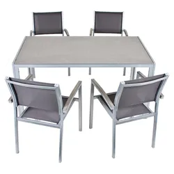 Tischgruppe Sitzgruppe Grau ALU Glas 5-tlg L 150 cm Garten Terrasse Patio Hof