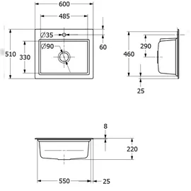 Villeroy & Boch Subway Style 60 S fossil + Excenterbetätigung