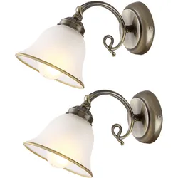 2er Set Wand Leuchten Wohn Zimmer Glas Lese Beleuchtung satiniert Alt Messing Dielen Lampen
