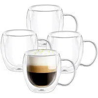 Wilmax | Doppelwandige Thermogläser mit Henkel | 4er-Set | 400 ml | Trinkgläser | Thermotassen | Teeglas | Latte Macchiato Gläser Set | Kaffeegläser | Cappuccino Gläser mit Henkel
