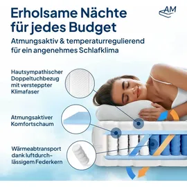 AM Qualitätsmatratzen Orthopädische 7 Zonen Taschenfederkernmatratze 100 x 220 cm H2