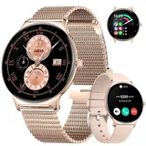 LIGE Damen Smart Watch Bluetooth Anrufe für Android iOS Smartwatch Damen 100+ Sport 1.43" AMOLED Always-on Display Damen Smartwatch Rosegold Netz Frauen Smartwatch Herzfrequenz Schlaf Monitor