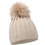 ELIMELI® Kaschmir Mütze Damen Winter warme Strickmütze Wollmütze mit Kaschmir Wintermütze mit Kunstfell Bommel Slouch Strick Beanie Damen für Winter Bommelmütze Hergestellt in EU (beige) - Einheitsgröße