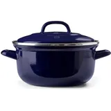 B&K BK Indigo Holländisches Erbe Runde Deutsche Emaillierte Kasserolle mit Deckel mit PFAS-Freier Keramischer Antihaftbeschichtung, 24 cm/4,2 Liter, Induktion, Spülmaschinenfest, Backofenfest, Kobaltblau