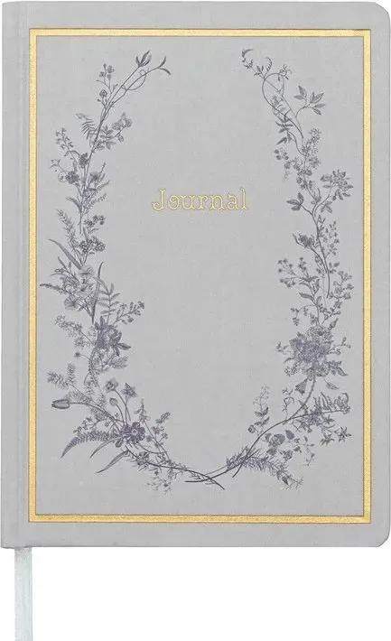 Jubiluu A5 Hardcover-Notizbuch mit floralem Stoffeinband, innen bezeichnet - 96 Blatt (100 g Offsetting-Papier), Lesezeichen & Gummiband - klassisches cremefarbenes, geliniertes Journal für Schreiben, Schule und Büro, als Geschenk - blaues Kranz-Design