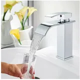 Faizee Home Badarmatur Wasserfall Chrome Armatur, moderne Bad- & Küchenarmatur, auslaufsicher silberfarben