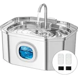 Apauk Katzenbrunnen, Trinkbrunnen für Katze, Trinkbrunnen Edelstahl, Ultraleiser Trinkbrunnen für Katze und kleine Hunde,mit LED-Fenster, S -3.2L Große Kapazität (A-2 Filter & 2 Schwämme)