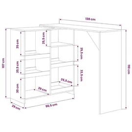 vidaXL Bartisch mit Beweglichem Regal 138 x 39 x 110 cm Schwarz