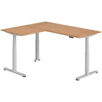 Bümö Eckschreibtisch Nussbaum, Silber, Nachbildung,Nussbaum, Rechteckig, 180x74x160 cm, FSC