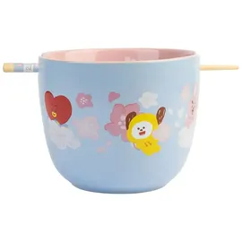 Grupo Erik Ramen Bowl Schüssel BT21 Keramik Schale 12,5 x 9,4 cm 1400 ml mit Stäbchen zum Essen - Ofizieller BT21 Fanartikel