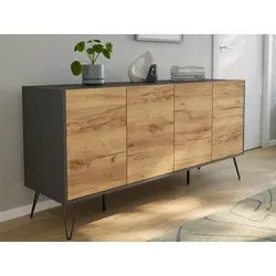 Raumwunder XL Sideboard Kommode Maxim 155cm stehend 4 Türen Grafit/Eiche Front