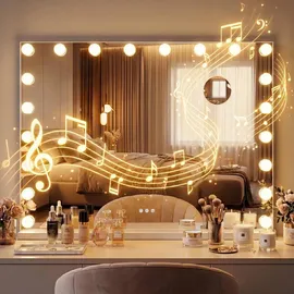 deluke Schminkspiegel DORA mit Licht und Bluetooth 80x14x62cm, Metall, Weiß Hollywood Speigel Kosmetikspiegel Make-Up-Spiegel