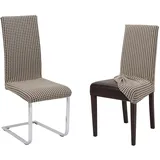 BEAUTEX Universal Stretch Stuhlhussen Sets, elastische Husse Bi-Elastic, Antonella, Farbe wählbar (Beige 6er Set)