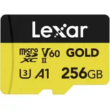 Lexar Micro SD Karte 256GB, microSDXC UHS-II Speicherkarte, V60, U3, A1, C10 microSD-Karte, Bis Zu 280MB/s Lesegeschwindigkeit, für Drohne/Actionkamera/UHS-II Gaming-Gerät