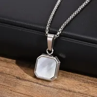 Halsketten-Anhänger für Herren stilvoll geometrisch quadratisch Stein-Halsketten Muschel-Anhänger mit Box-Kette lässig männlich Jungen Halsband Geschenke Schmuck Schmuck Geburtstagsgeschenke