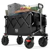 TIMBER RIDGE XXL Bollerwagen Faltbar 250L Breite Reifen mit Bremsen Strandwagen Klappbar 150KG Belastbar mit Getränkehalter All Terrain Transportwagen für Camping Einkaufen Garten