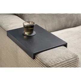KAWOLA Big Sofa XL MADELINE mit Holztablett schwarz für Armlehne Cord steingrau