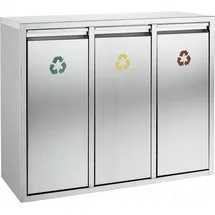 ReinigungsBerater Mülltrennsystem Wertstoff-Sortieranlage 3x15 L Edelstahl aus Edelstahl (matt) mit drei Kunststoff-I, Abfalleimer, Silber