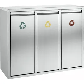 ReinigungsBerater Mülltrennsystem Wertstoff-Sortieranlage 3x15 L Edelstahl aus Edelstahl (matt) mit drei Kunststoff-I, Abfalleimer, Silber