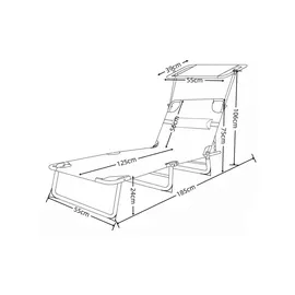 VCM Bindox Gartenliege 185 x 24 x 55 cm schwarz inkl. Sonnendach