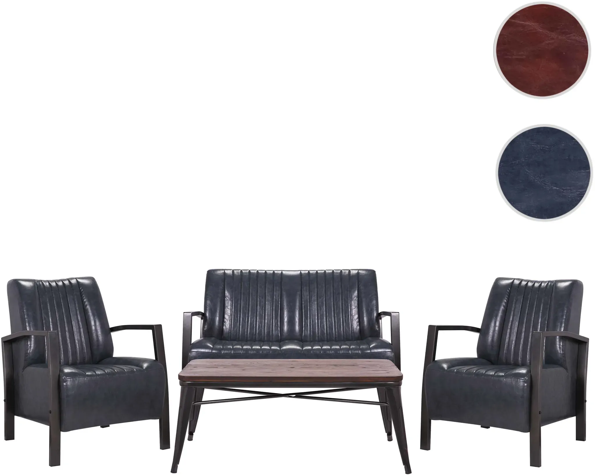 Wohnzimmer-Set HWC-H10, 2er Sofa Polstersessel Couchtisch, Kunstleder Metall Industrial MVG ~ grau