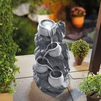 Solar Fels-Kaskadenbrunnen granitfarben mit Akku und led Licht 101322 - Esotec