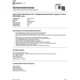 Aqara Smart Wall Switch H1 EU Ohne Neutralleiter, grau