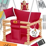 Kidiz KIDIZ® Babyschaukel Kinderschaukel Schaukelsitz mit Polsterung Holz-Schaukel mit Anti-Kipp bis 60KG Höhenverstellbar Indoor & Outdoor 0,5 - 3 Jahre Montagezubehör & Sicherheitsgurt
