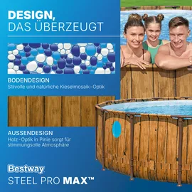 BESTWAY Steel Pro MAX Frame Pool Set Ø 488 x 122 cm inkl. Filterpumpe, Sicherheitsleiter, Abdeckplane