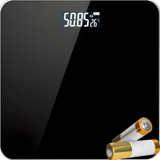 Retoo Personenwaage Digital Körperwaage Digitalwaage Waage Personen Step-On Technologie LCD-Anzeige Gewichtswaage gehärtetem Glas, Sensoren, bis180Kg Gewichtsanzeige kg Schwarz