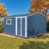 HOMAVO Gerätehaus Metall mit Pultdach, Gartenhaus Metall mit Fundament, 366.1× 301.2 × 213.4  cm, ideal für Garten, Terrasse oder Rasen - Blau