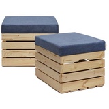 GrandBox Dekokiste Sitzhocker mit Stauraum 37x40x50 mit Polster – Naturholz (2er Set) blau