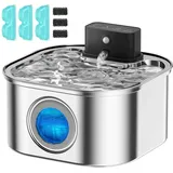 VinDox Katzenbrunnen Kabellos mit Bewegungsmelder- 3.2L Trinkbrunnen für Katze Edelstahl, 4200 mAh Leiser Wasserpumpe LED Wasserspender für Katze und Kleine Hunde, 3 Filter + 3 Schwämmen