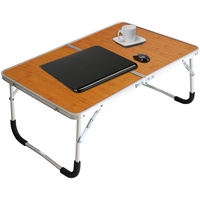 Jucaifu Faltbarer Laptop-Tisch, Betttisch, Frühstücks-Servierbett-Tablett, tragbarer Mini-Picknicktisch & ultraleicht, lässt sich in der Hälfte zusammenfalten mit innerem Stauraum (Bambusholzmaserung)