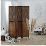 Homestyle4u 2023, Paravent Raumteiler Holz Dunkel Braun 3 teilig Rattan Optik Trennwand Sichtschutz