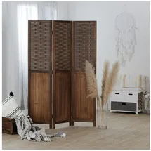 Homestyle4u 2023, Paravent Raumteiler Holz Dunkel Braun 3 teilig Rattan Optik Trennwand Sichtschutz