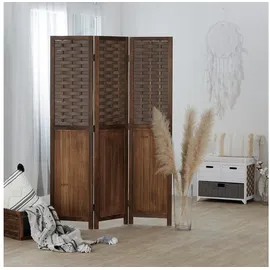 Homestyle4u 2023, Paravent Raumteiler Holz Dunkel Braun 3 teilig Rattan Optik Trennwand Sichtschutz