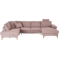 Candy 3C Candy Wohnlandschaft Lecce, wahlweise PUR-Schaumstoff oder Tonnentaschenfederkern U-Form, Bettkasten in Umbauecke und Longchair, sowie Querschläfer im 2-Sitzer rosa