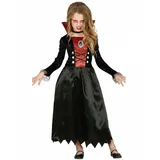 Horror-Shop Vampir-Kostüm Edles Vampiress Kinder Halloween Kostüm rot|schwarz|silberfarben XL (10-12) Jahre