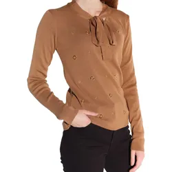 vestino Damen Pullover mit Schleife Langarm-Shirt Strick-Pullover 901158 Braun - L