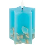 LED Universum - LED Kerze Shelly Star blau mit eingearbeiteten Muscheln maritimer mediterraner Style sternförmig mit 5h Timer für 2 AA Batterien pro Kerze (nicht enthalten) Bad Deko (blau, 10 cm)