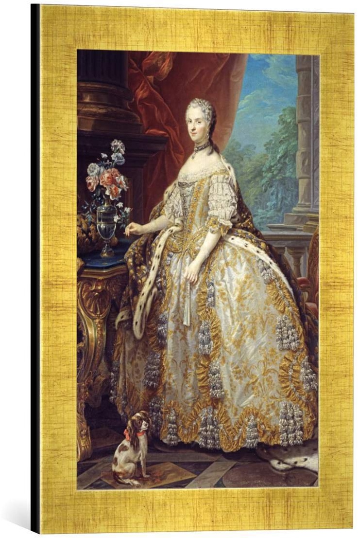 Gerahmtes Bild von Carle Van Loo Maria Leszczynska/Gem.v.C.Van Loo, Kunstdruck im hochwertigen handgefertigten Bilder-Rahmen, 30x40 cm, Gold Raya