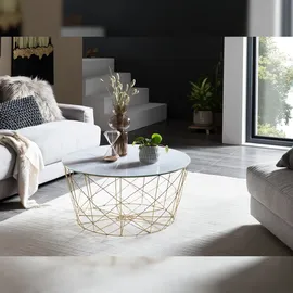 SalesFever Couchtisch mit Metallkorb Ø 80 cm | Gold/Weiß | 394823