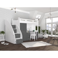 Unique Home Hochbett Hochbett ZU PL mit Matratze, Schreibtisch, Kleiderschrank Farbe wählbar