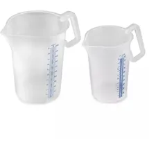 Thermohauser Messbecher m. geschlossenem Griff, 2000 ml, Kunststoff PP, blaue Skala in Litern und Millilitern